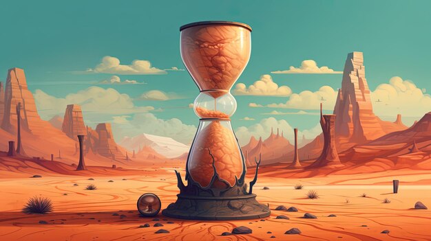 A surreal landscape with a giant hourglass Fantasy concept Illustration painting Generative AI