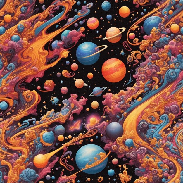 写真 surreal liquid space galaxy seamless pattern カラフルなデジタルアートワーク バックグラウンドが生成されました