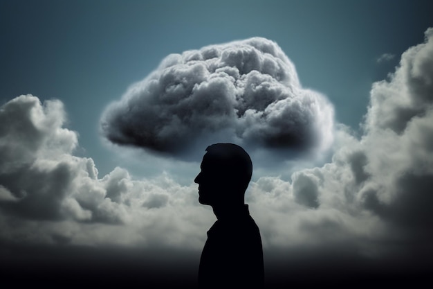 Surreal man head in the cloud