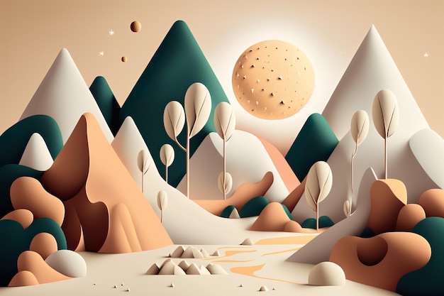 Surreal modern mountain landscape Advertising design Trend minimalism neutral color Generated AI