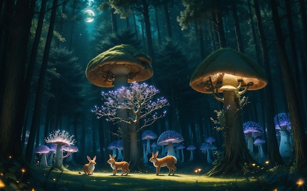 surreal mushroom landscape fantasy wonderland landscape with mushrooms moon Dreamy fantasy