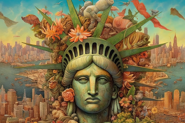 Surreal painting Conceptual abstract of Statue of Liberty canvas art colorful splash poster home decor colorful illustration generative ai