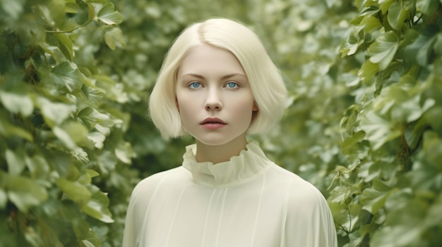 Surreal photo of a girl in nature flower field stock woman beauty blonde redhead Generative AI