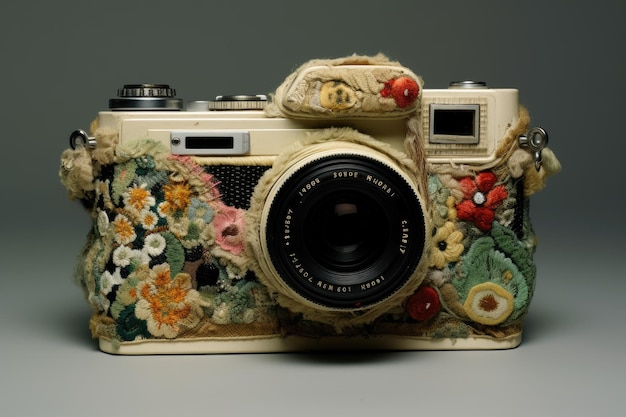 Surreal photo of old camera with photography symbol