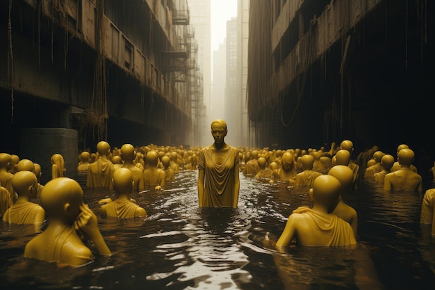 Surreal photo of sick people in water symbolic of epidemic disease