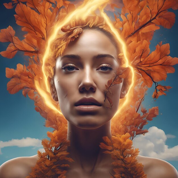 Surreal portraits blending human features with elements of nature