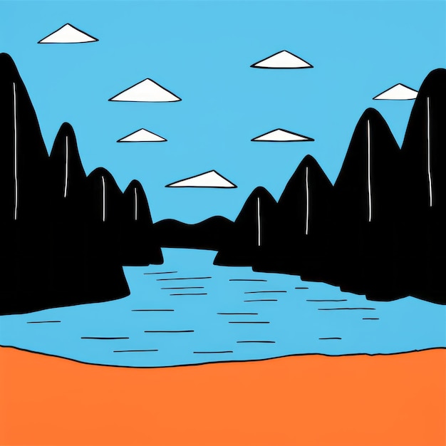 Сюрреалистический речный ландшафт Карста Иллюстрация Жана Жюльена