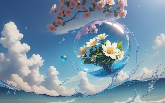 A Surreal Scene of Water and Blossoms