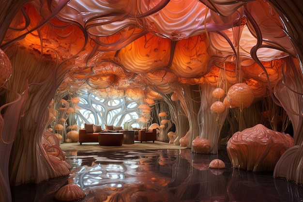 Surreal scifi interior of grown house Bio technology science fiction room