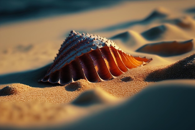 Surreal shell on the beach Abstract clam with filigree shape on the sand Generated AI