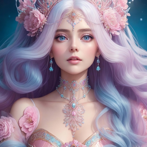 surreal soft pink flowing hairbig eyesfull fram