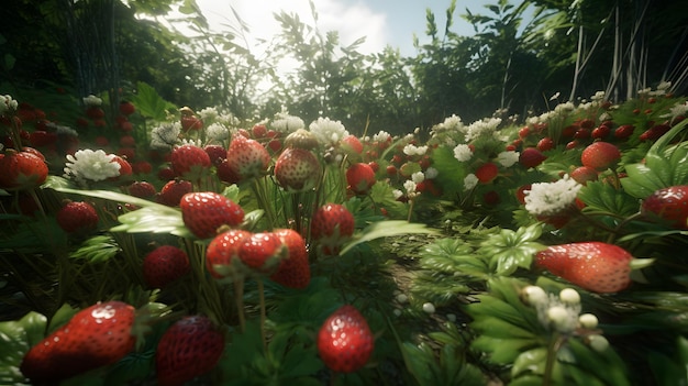 초현실적인 딸기 풍경 Generative AI