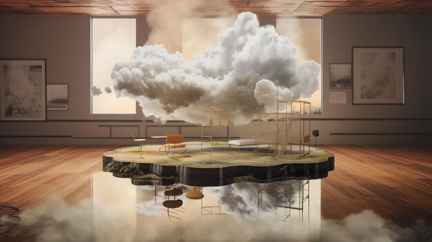 A Surreal Studio Scene with a Floating Podium