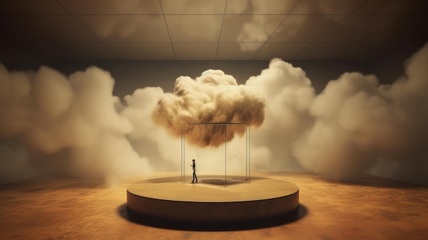 A Surreal Studio Scene with a Floating Podium