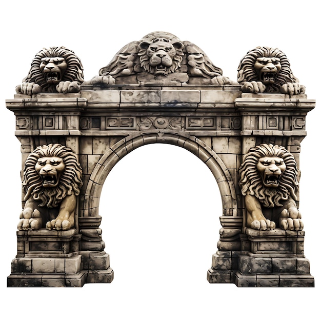 Photo surreal style of citadel gate with rampant lion design consists of a double l creative idea design