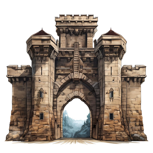 Surreal Style of Keep Gate With Castle Tower Motif Design Consists of a Grand creative idea design