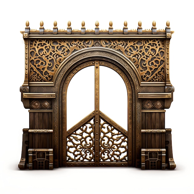 Фото Сюрреалистический стиль ворота рва с цветочным рисунком состоит из деревянного дизайна творческой идеи