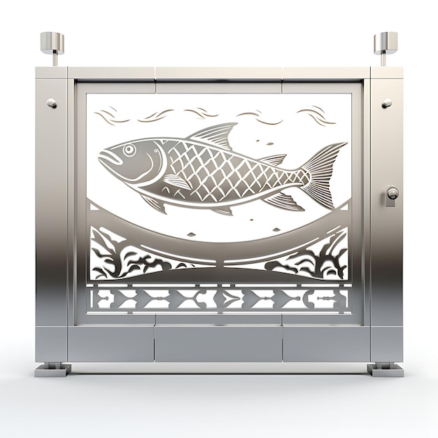 Photo surreal style of retractable gate with fish design consists of a single leaf creative idea design