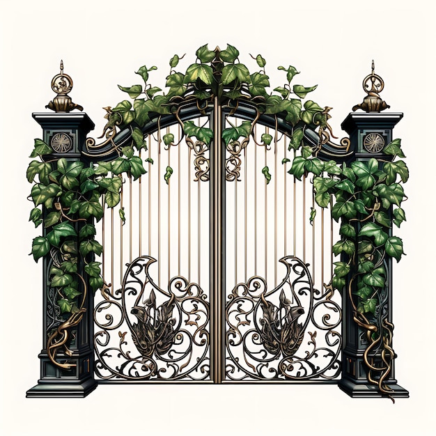 Photo surreal style of swing gate with ivy leaf design consisting of a double leaf creative idea design