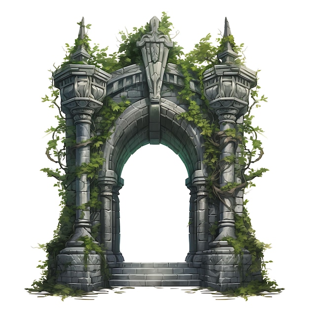 Photo surreal style of tower gate with ivy leaf design consists of a tall entryway creative idea design