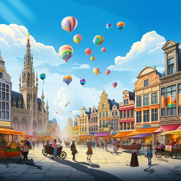 Surreal and whimsical brussels floating chocolatefilled balloons and living manneken pis