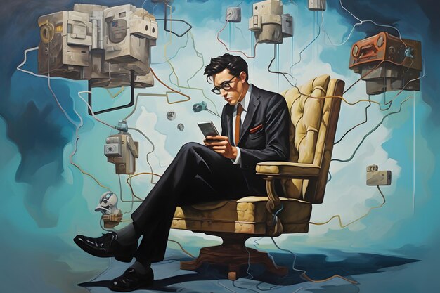 surrealism art of human and smartphone