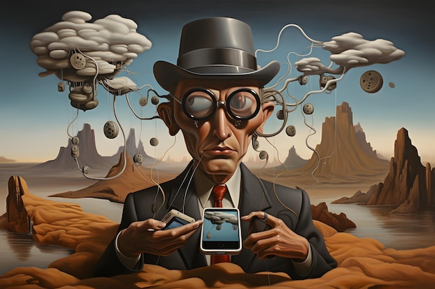 surrealism art of human and smartphone