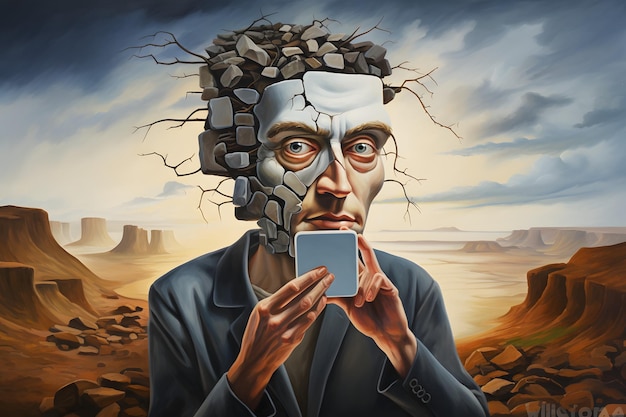 surrealism art of human and smartphone