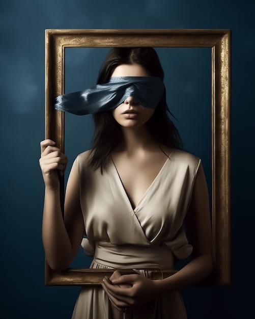 Premium AI Image  A portrait of blindfolded woman with birds fashion  photography