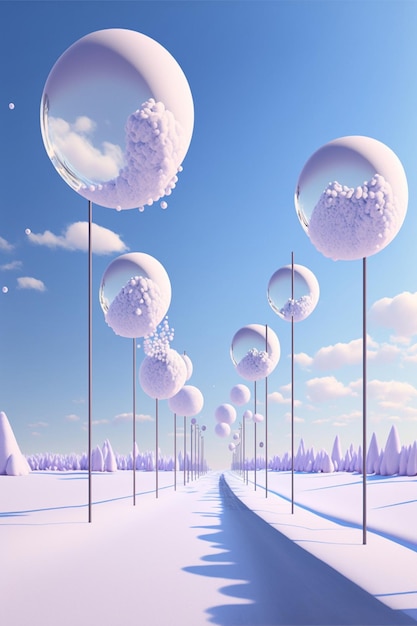 Photo surrealism art style of beautiful snow and blue sky generative ai