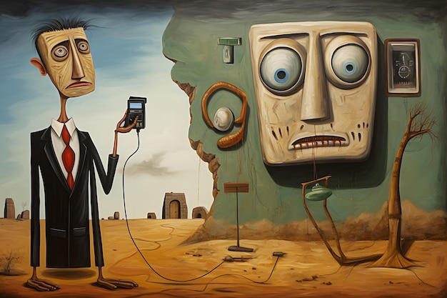 the surrealism of man and smartphone