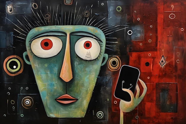 the surrealism of man and smartphone