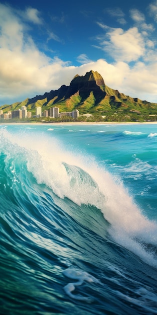 Photo surrealism photography hypnotic badlands ocean waves over waikiki beach