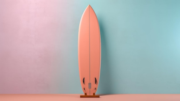 Foto surrealisme surfplank tegen roze muur 3d fotografische kunst