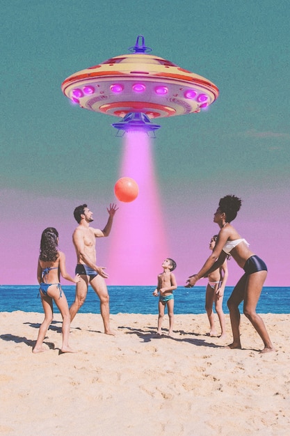 surrealist beach collage design