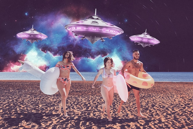 surrealist beach collage design