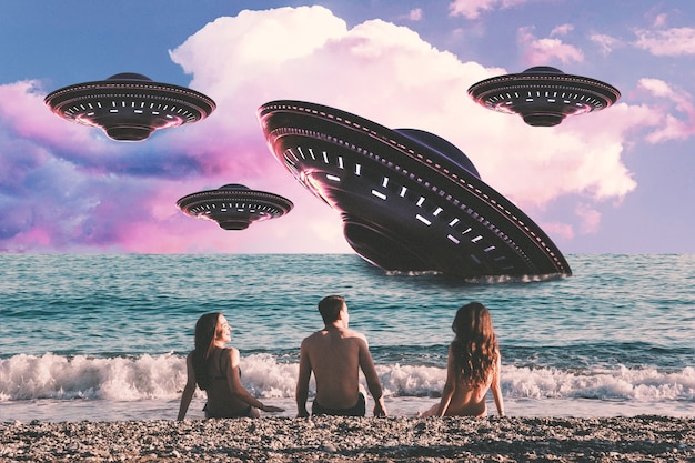 surrealist beach collage design