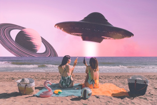 surrealist beach collage design