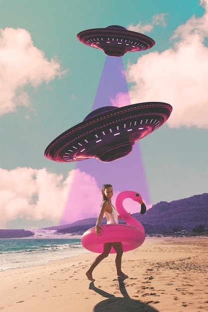 surrealist collages of the beach