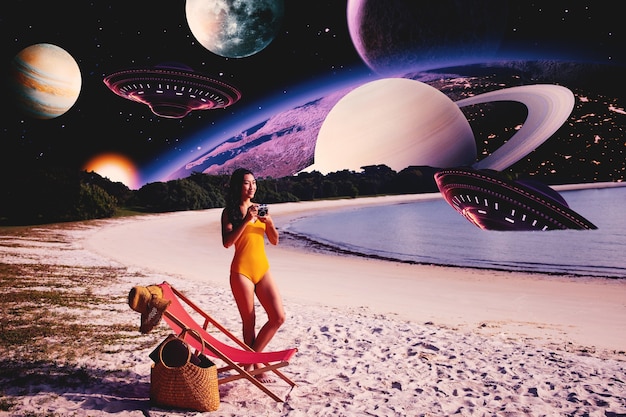 surrealist collages of the beach