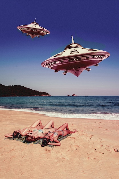 Surrealist collages of the beach