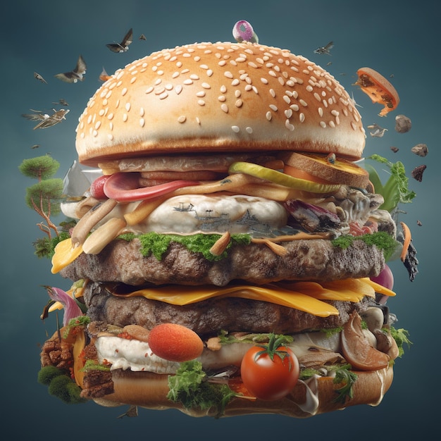 surrealist take on a burger blurring the lines of reality