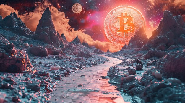 Surrealist Wallpaper With Bitcoin Set Against a Dreamlike a Illustration Crypto Trading Backgroundn