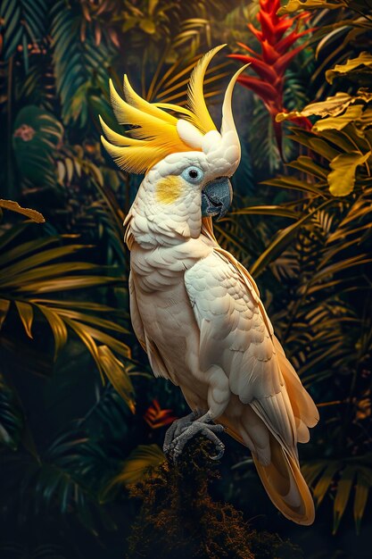 Photo surrealistic cockatoo in jungle highly detailed