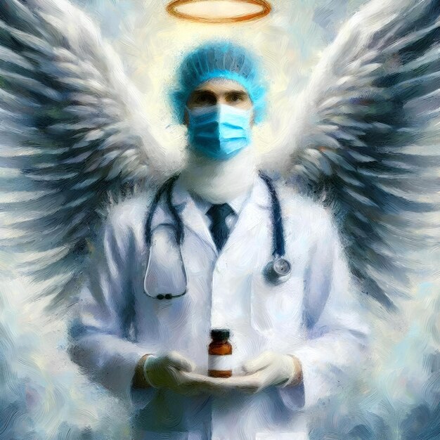 surrealistic image of doctor with angel wings 4