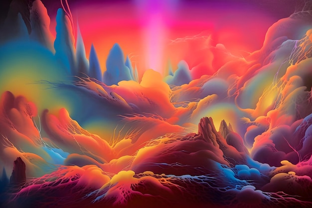 Surrealistic landscape 80s airbrush style dream illustration