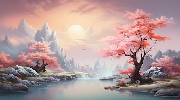 surrealistic landscape in pastel dream of nature