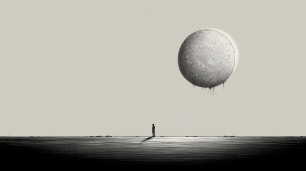 Surrealistic Minimalism Black and White Ball in a Fantasy Landscape