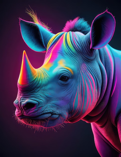 Surrealistic Neon Rhino A Mesmerizing Masterpiece for Commercial Editorial and Advertising Delig