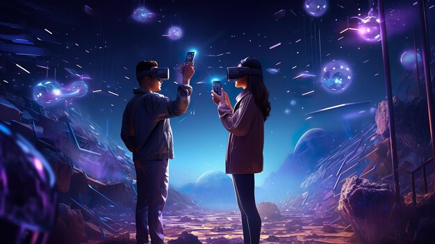 Photo surrealistic scene of a girl with vr glasses immersed in liquid with neon lighting metaverse concept nft creative art and technology 3d rendering